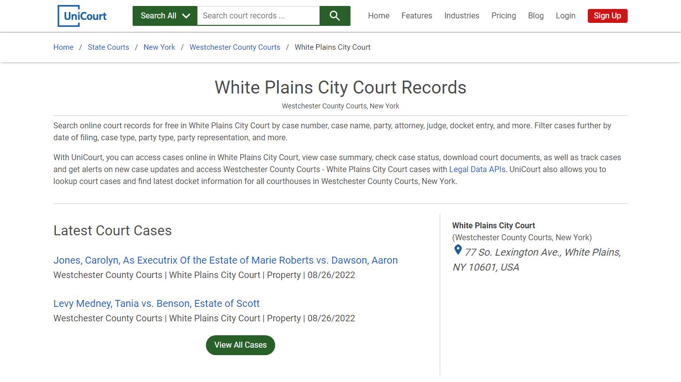 White Plains City Court Records | Westchester | UniCourt