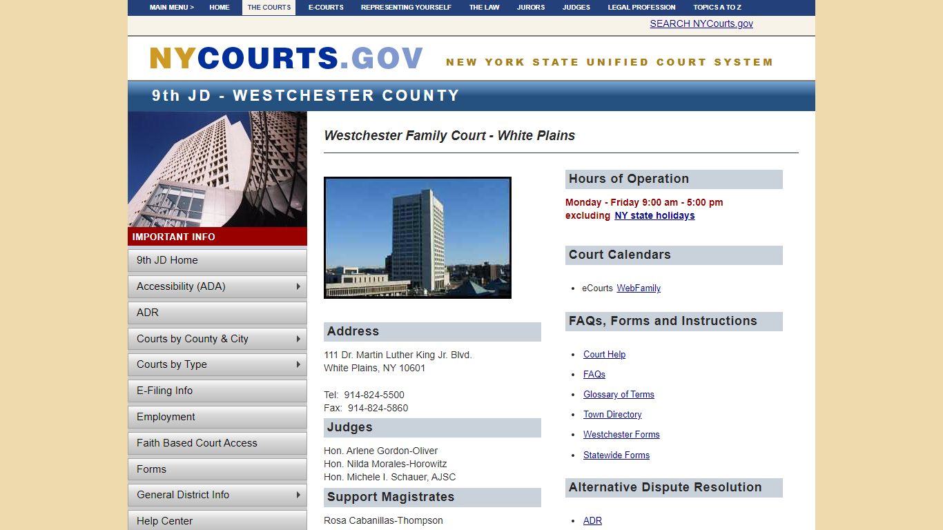 Westchester Family Court - White Plains | NYCOURTS.GOV